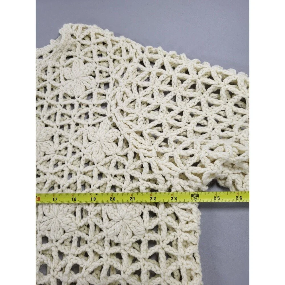 Hippie Laundry Cream Crochet Flower Open Knit Sweater Size 2XL , Boho Bohemian